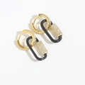 Chic gold-plated hoop earrings featuring black enamel charms with sparkling rhinestones - Black Hoop (ES2663-5)