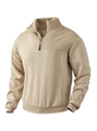 Men's retro beige knit sweater featuring vintage cable patterns and quarter-zip collar - S / Khaki