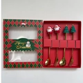 Golden Christmas cutlery gift set with Santa and tree charms in red and green festive box - Gold 4PCS Set Red Box Style C (Machine Polished)