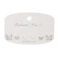 Silver butterfly earring set with sparkling rhinestones and 925 silver posts on a card - 59 Bright Silver (9996)