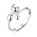 Minimalist silver cat ring with adjustable open band and polished metallic finish - Cat No.2