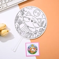 DIY kids cartoon fox coloring fan with plastic handle and reference sticker for painting - Raccoon