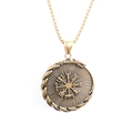 Macro view of Nordic Vegvisir compass pendant in antique gold finish on box chain - Vintage Gold (Gold Without Chain)