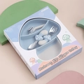 Blue mushroom silicone suction plate set with stainless steel spoon and fork for kids - Mushroom Set (5 Pieces)