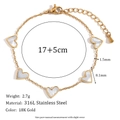 Tabla detallada de tallas de pulsera de acero 316L con baño de oro 18K y dijes de corazón - Pulsera de 5 Corazones de Madreperla Blanca - Oro
