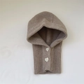 Winter light brown knit hood scarf for toddlers with two white heart button accents - 48-52CM (Recommended 2-6 Years) / Heart Khaki