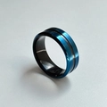 Minimalist 8mm titanium steel men's ring with blue brushed finish and black groove - Black and Blue