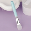 Light blue silicone face mask brush with translucent soft head and silver ferrule - Slanted Tail Style E / Blue