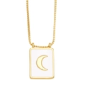 Minimalist gold necklace with a rectangular white enamel pendant featuring a crescent moon - Moon