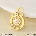 Goldener hohler runder Sternanhänger mit Perlen- und Strassinlay, 17x11mm DIY-Schmuck - Runder Stern Mond Perle Stil (KLJ9467-ZLA)