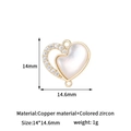 Detailed gold heart pendant with shell inlay and zircon accents, size 14x14.6mm - 14K Gold Mother of Pearl Heart H-13171-1