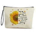 Off-white canvas cosmetic bag featuring sunflower and butterfly print with wristlet strap - Sunflower & Inspirational Quotes (Style 2)