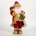 Statuetta classica di Babbo Natale rosso con ricami dorati e ghirlanda in miniatura - 45cm