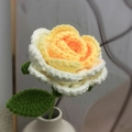 Handmade crocheted rose flower with gradient yellow center and white petals in yarn - Round Leaf Gradient Yellow