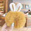 Fluffy bright yellow hair scrunchie with cute white rabbit ears for women - Ginger Plush Rabbit Ears