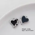 Silver-plated heart pendant with black enamel, bow detail, and diamond accents - 6# Black Heavy Craft Heart