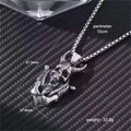 Hip hop silver horned skull pendant necklace on carbon fiber background with size markers - Horned Skull Style (Style 6)