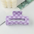Rectangle hair claw clip with purple checkerboard pattern for thick hair - Large (9cm/8.1cm) / Purple