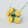 Handmade crochet bouquet with five yellow roses and green leaves on a light background - 5-Head Rose Bouquet (Yellow)