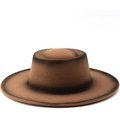 Retro two-tone wool felt fedora hat with gradient black finish and wide flat brim - M (56-58cm) / Khaki