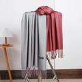 Elegant cashmere winter scarf variant set in grey and red colors with tassel design - No.36 Silver Grey Red