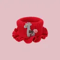 Winter baby knit neck warmer in red with a cute grey giraffe plush and ruffles - Deer Neck Warmer / Red