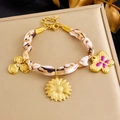 Fashion gold bracelet with leopard silk ribbon and floral butterfly charms - Leopard Print Ribbon Sunflower Butterfly Style(B1890)