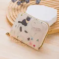 Cute beige cat illustration zippered card holder wallet with floral patterns - Style 7 - Beige Cat Illustration