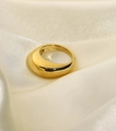 Minimalist polished golden stainless steel dome ring displayed on premium white silk - Rounded Highly Polished Band Style (JDR201141-8)