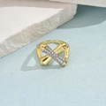 Adjustable two-tone cross ring with sparkling zircon pavé and gold-plated finish - Criss-Cross Gold Smooth Rhinestone Style (JZ0050-3)