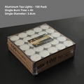 Bulk pack of 100 white tea light candles in silver aluminum cups for home decoration - Tealight Candle