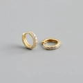 Close-up of gold plated S925 silver hoop earrings with white zircon stone inlay - Outer Diameter 10mm / Gold