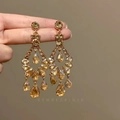 Amber Gold Hollow Water Drop Tassel Earrings