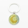 Starry Night Van Gogh art glass dome keychain with silver-tone metal ring finish - Silver-Starry Night Moon