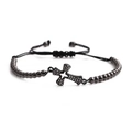 Fashionable adjustable black beaded bracelet featuring a zircon-inlaid cross pendant - Black Cross
