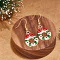 Christmas wreath earrings with red bow and green holly detail on white enamel base - White Wreath with Red Bow Style (E00896G)