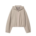 Felpa beige corta con cappuccio, zip frontale e polsini elastici in stile moderno - XS / Tops