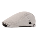 Light gray cotton newsboy cap with adjustable metal strap buckle and twill texture - Gray
