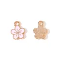Pink enamel cherry blossom flower charms with gold-plated textured back for DIY jewelry - Pink