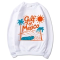 White Gulf of Mexico graphic sweatshirt in loose fit featuring coastal palm tree design - S / White