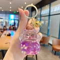 Purple liquid fortune cat keychain with gold bell and sparkling glitter stars in liquid - Lucky Cat Flash - Purple / Individual Packaging