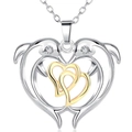 Herz-Halskette in Silber und Gold mit Delfin-Anhänger und glitzerndem Zirkonia - Delfin Herz Halskette / Zweifarbig