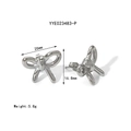 Silver bow stud earrings in stainless steel with 20mm width and 16.8mm height details - Silver Bowknot Stud Earrings (YYE023483-P)