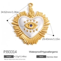 Golden titanium steel heart evil eye pendant necklace charm with white enamel detail - White Evil Eye Heart (PJ93314)