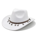 Detail of white cowboy hat with bohemian geometric band and metallic disc charms - M (56-58cm) / White