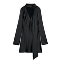 Elegantes schwarzes langärmliges Mini-Satinkleid mit V-Ausschnitt und Halstuch-Detail - XS / Schwarz