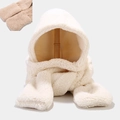 Three-in-one white faux fur hooded scarf and gloves set with soft plush texture - M (56-58cm) / Plain With Pockets Off-White