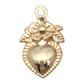 Golden heart-shaped jewelry charm with intricate flower and leaf detail in metal finish - 1pc Heart 11x18mm (Style 19978)