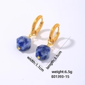 Minimalist geometric gold earrings with blue marble stone hexagonal pendants - Blue Marble