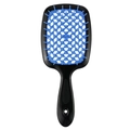 Black and blue hollow hairbrush with ergonomic handle and massage bristles for fast drying - Black Handle - Dark Blue